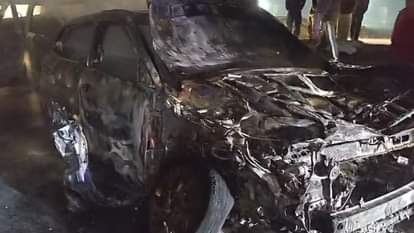 Accident in Phagwara Two vehicles collided caught fire motorcycle burnt