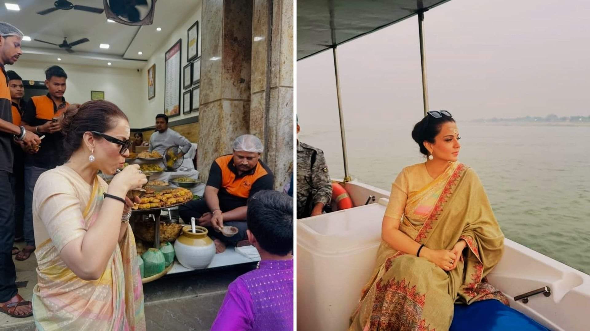 Kangana Ranaut photos in varanasi visit worship vishwanath sat in boat looked at 84 ghats said I see Ramrajya
