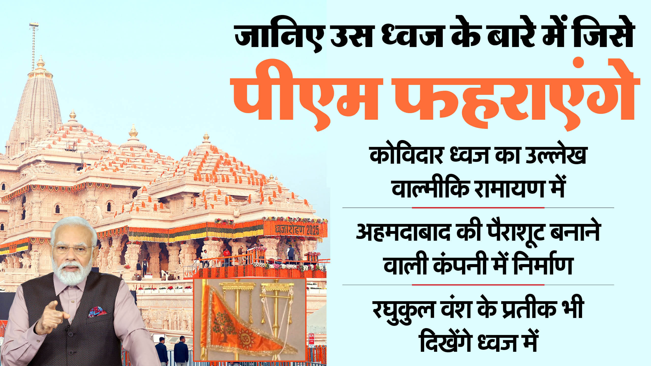 राम मंदिर में ध्वजारोहण।