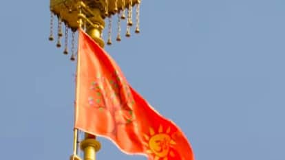 Ram Temple: Strong winds and sunlight do not affect the 22-foot-tall religious flag; it is installed in a spec