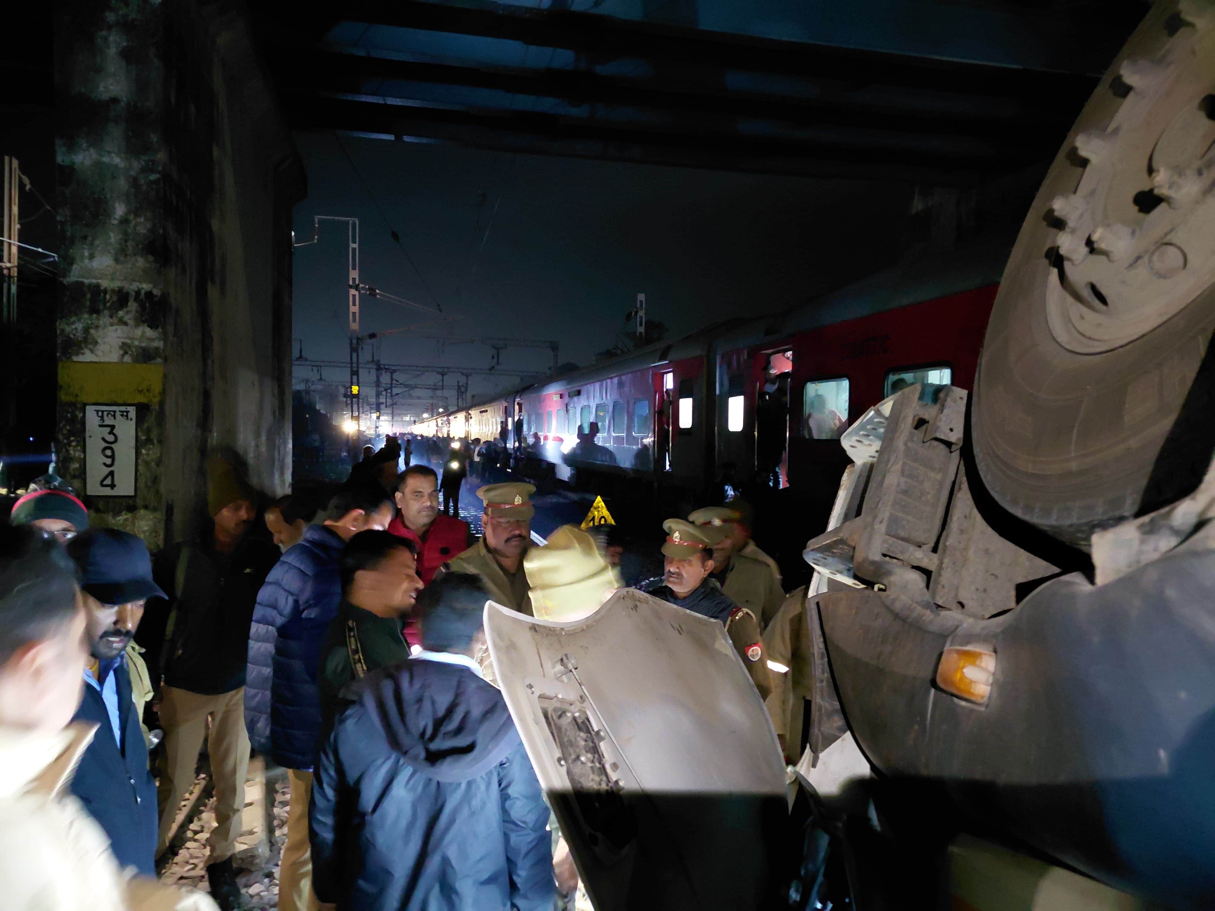 A dumper loaded with gravel broke the railing of a bridge and fell on the railway track in Barabanki.