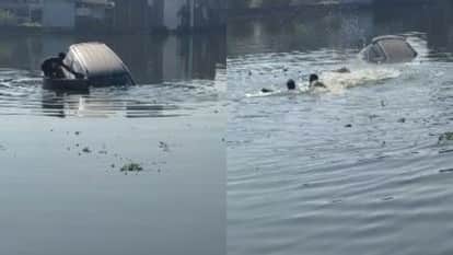 uncontrolled car fell into a pond in Pilibhit