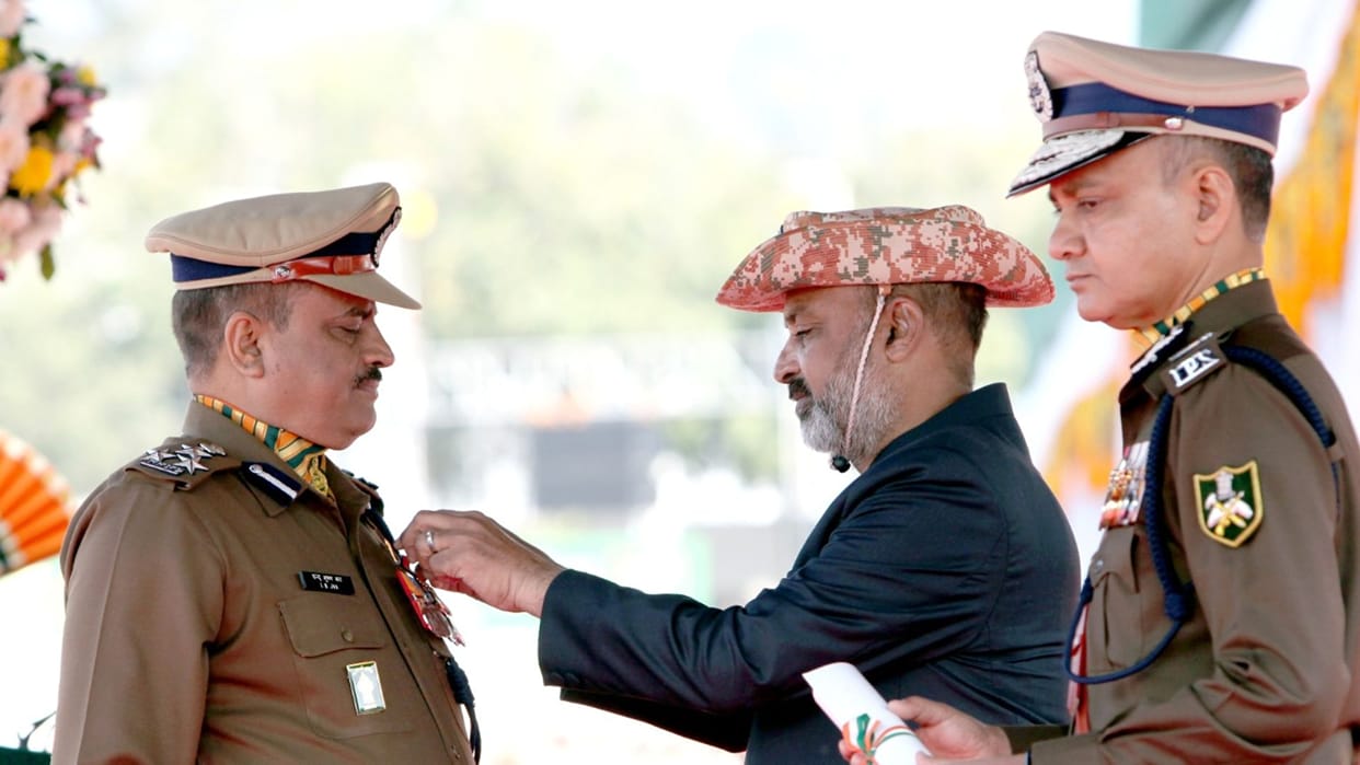 ITBP DIG Indu Bhushan Jha awarded Police Medal BHU name illuminated in varanasi