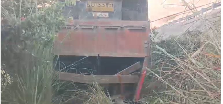 Driver Dozes Off Truck Breaks Railing and Falls 20 Ft Below Narrow Escape