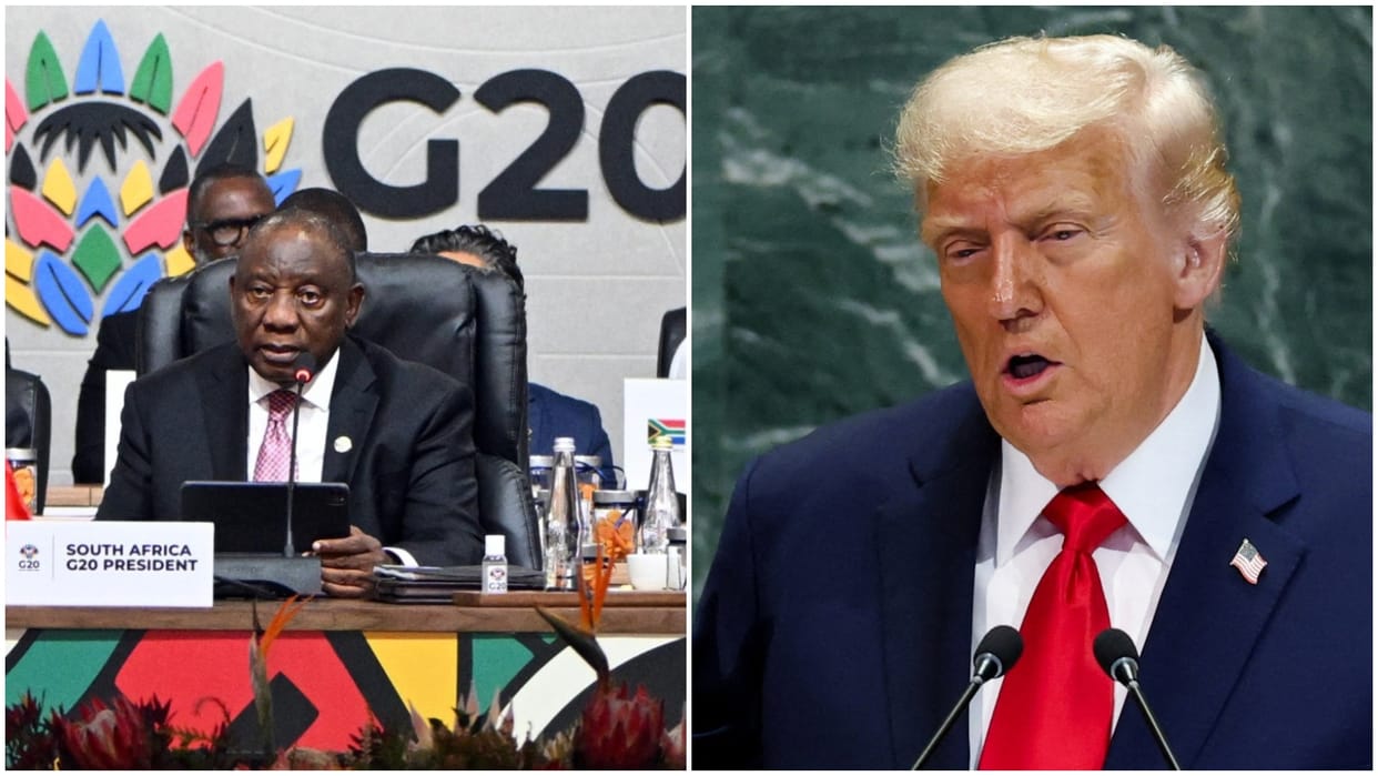 US President Donald Trump blocking South Africa from participating in G20 summit 2026 in Miami