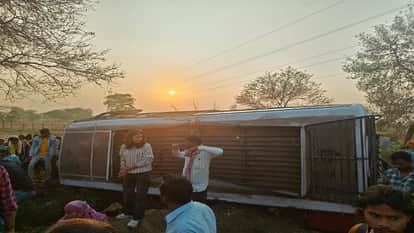 Car and bus collide in Janjgir Champa Car blown to pieces bus overturned on the roadside