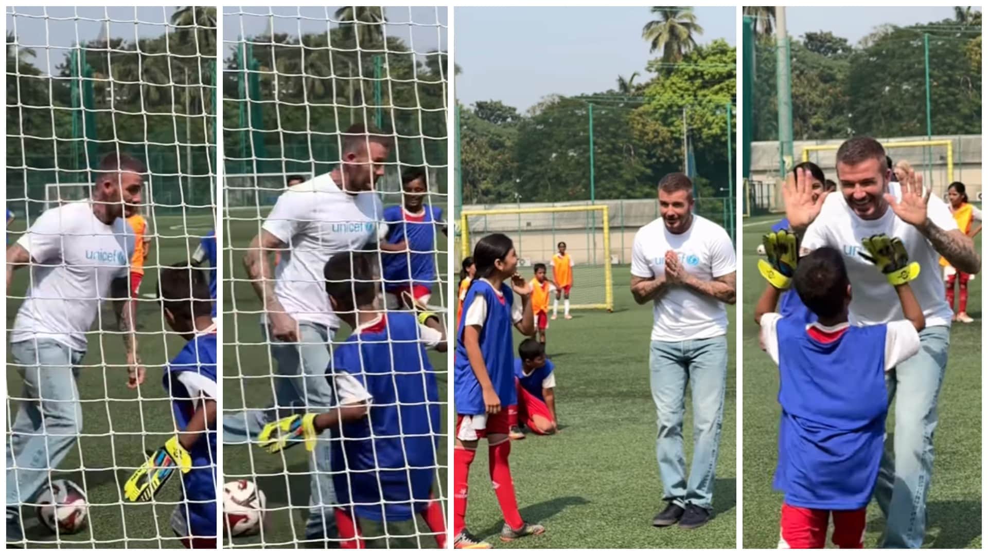 David Beckham Goes Viral in Mumbai: Tricks Young Goalie, Scores and Apologises With Folded Hands
