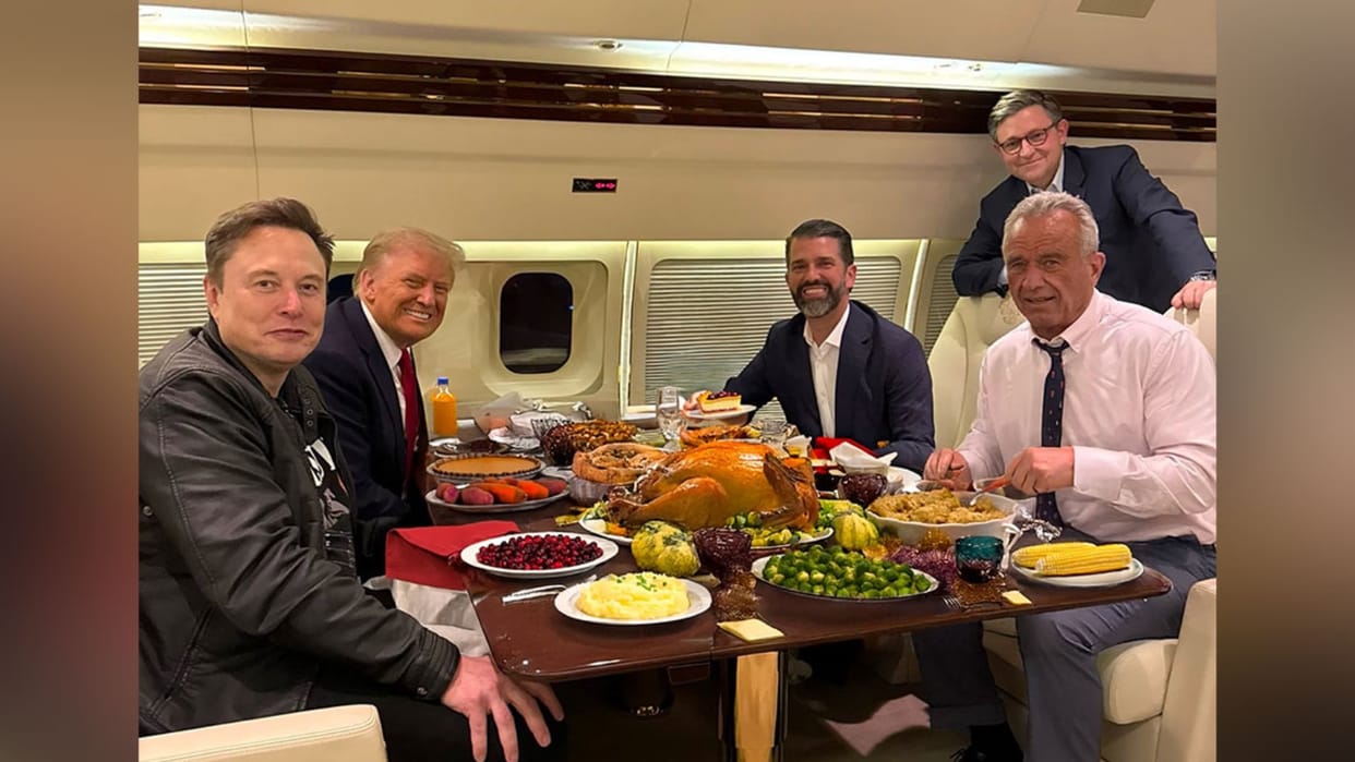 US President Donald Trump and Elon Musk in Robert F Kennedy Jr Thanksgiving Photo signalling thaw in relations