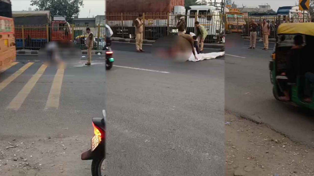 elderly woman crossing highway in front of police station was crushed by truck