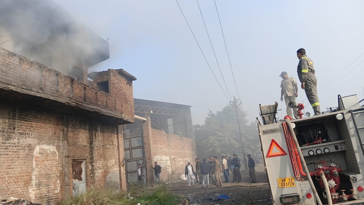 massive fire broke out at a scrap factory in Pilkhuwa
