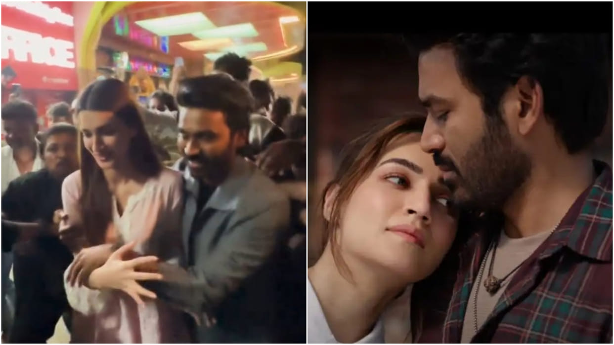 Tere Ishk Mein Fame Actor Dhanush Protect Kriti Sanon Who Mobbed With Crowd Video Viral