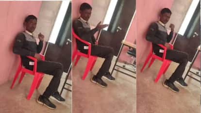 Satna. Drunken teacher Pushpendra threatens to beat the BRC with shoes