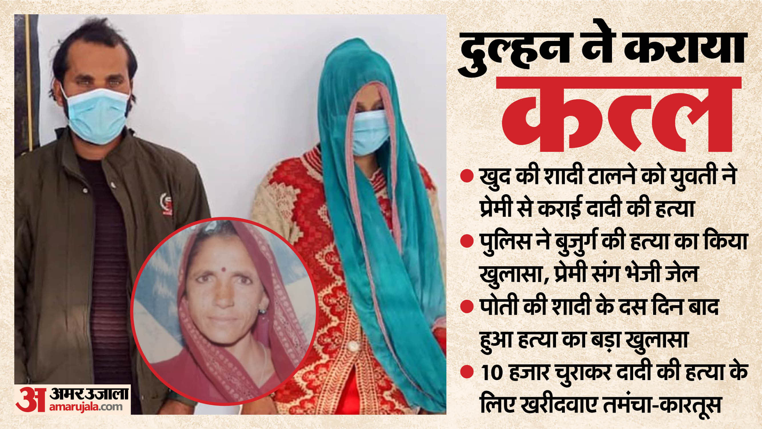 Bride And her lover murder her grandmother To avoid her own wedding in aligarh