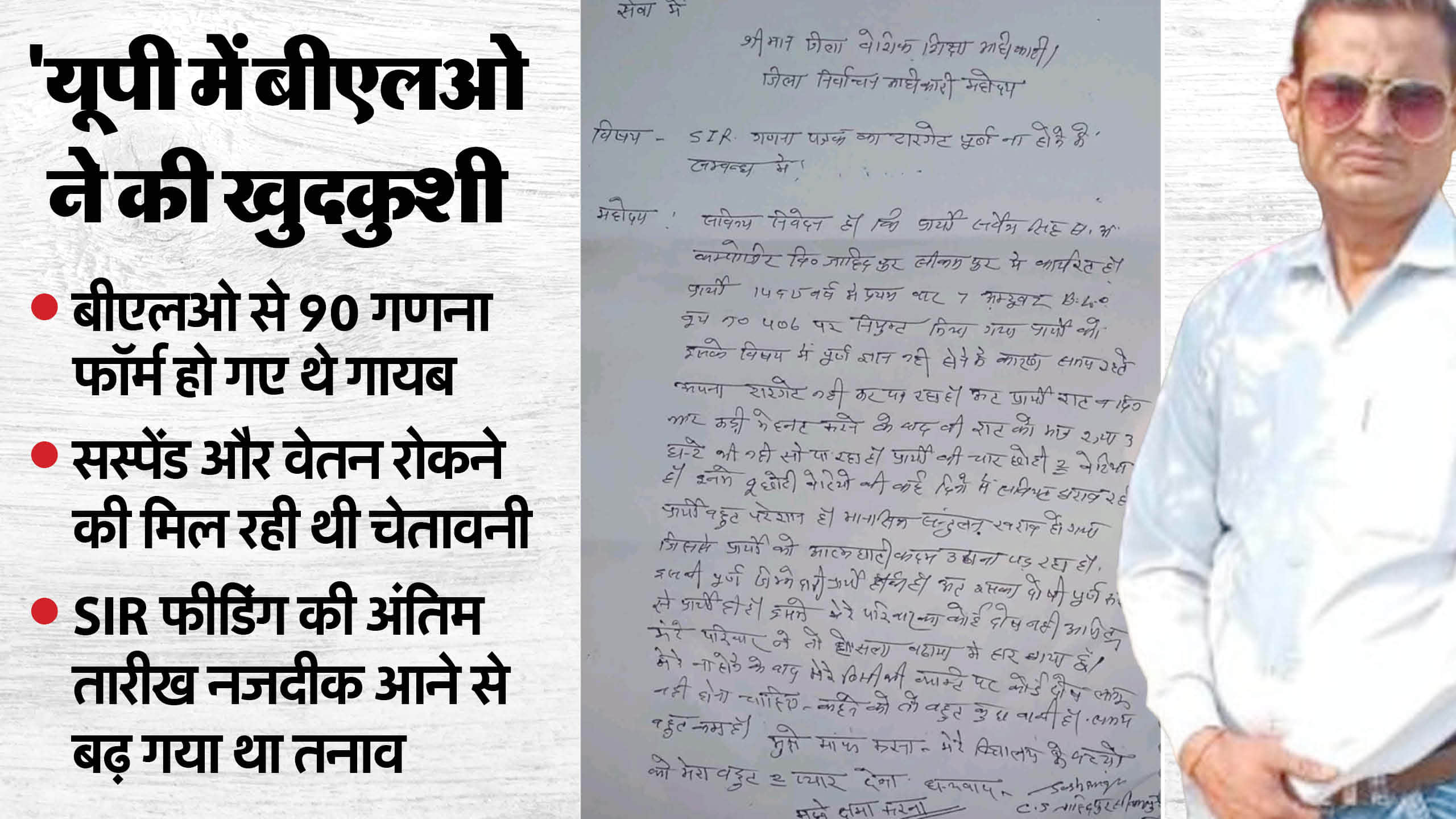 BLO Sarvesh Singh tension increased as the last date for SIR feeding was approaching in moradabad