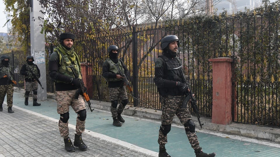 Terrorist hideout destroyed; huge quantity of weapons recovered.