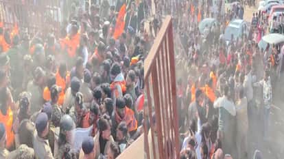Violent protest by Vidyarthi Parishad at Zorawar Stadium, scuffles and shoving; police resort to lathicharge t