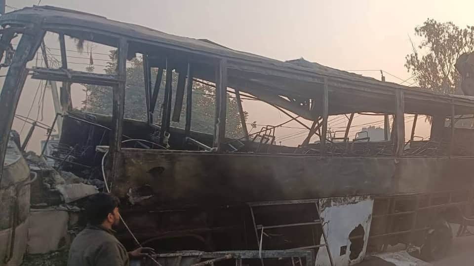 Balrampur big accident bus caught fire after colliding with a truck and then a transformer