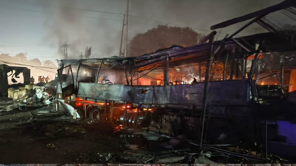 Balrampur big accident bus caught fire after colliding with a truck and then a transformer