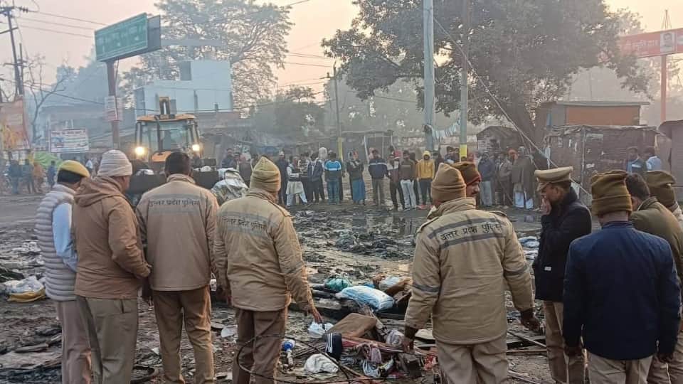 Balrampur big accident bus caught fire after colliding with a truck and then a transformer