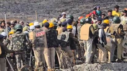 Protest against coal mine expansion Angry villagers attacked police with sticks and rods injuring 40 policeme