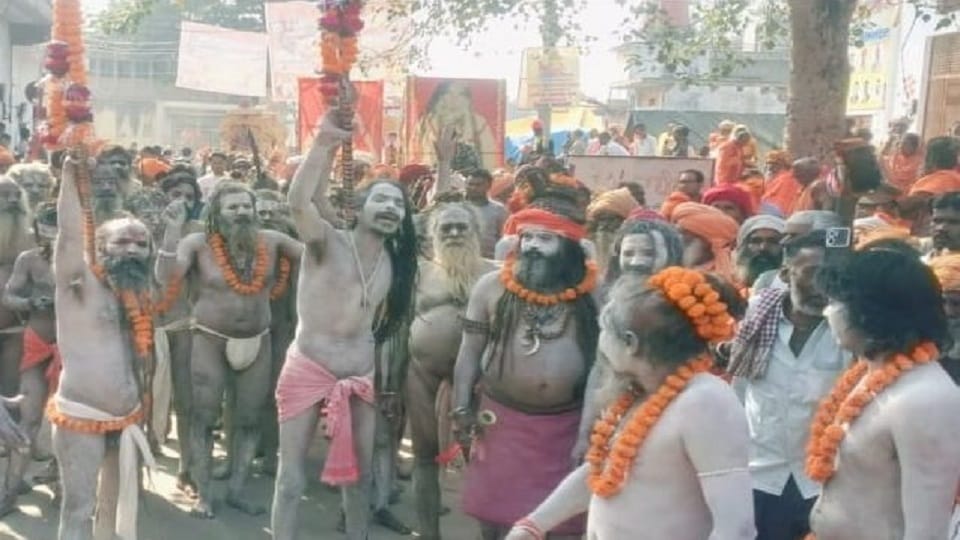 Margashirsha mela: syahi shobhayatra taken out by Naga Sadhus in Soronji in kasganj