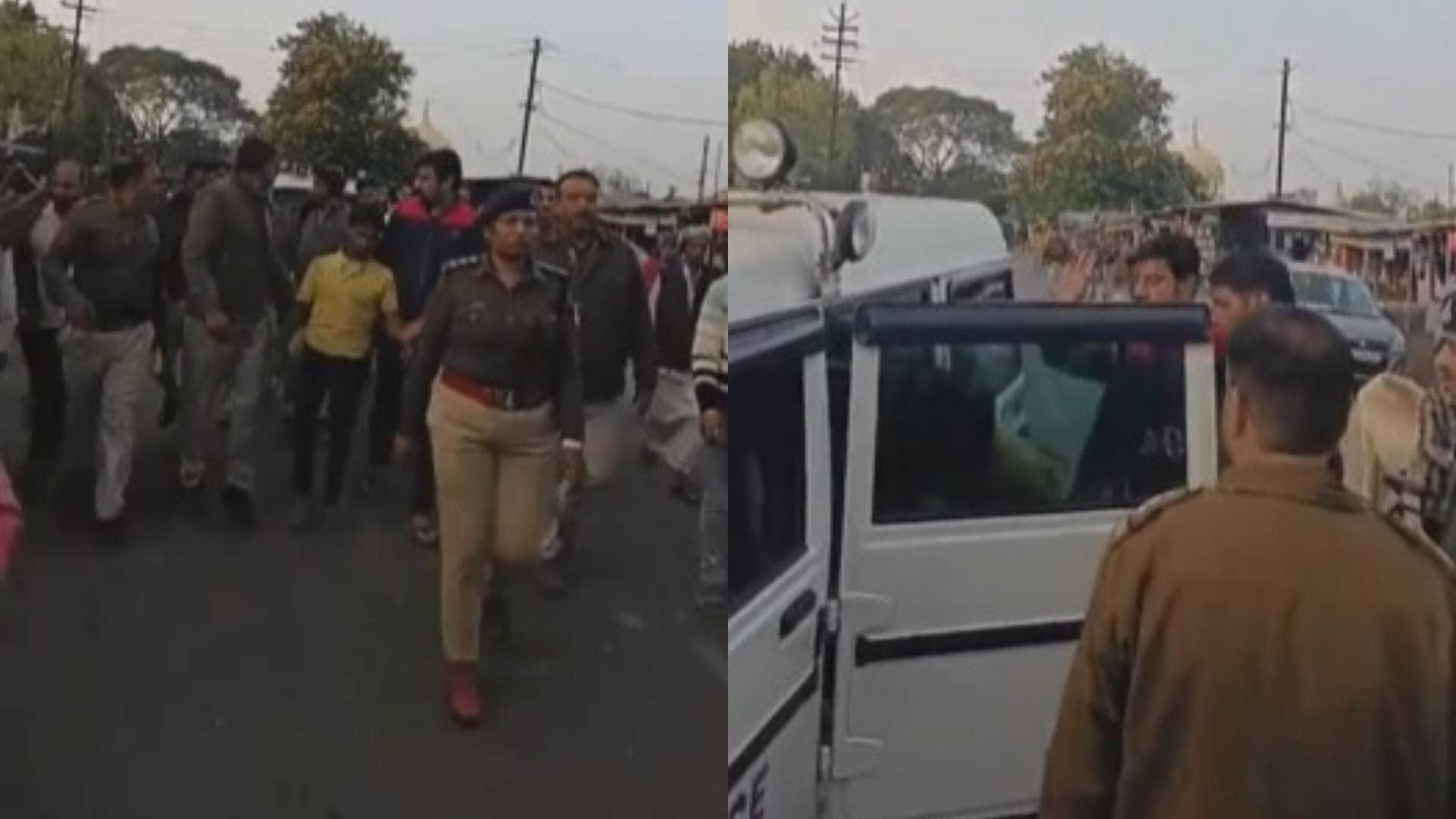 आरोपी का जूलूस निकालती पुलिस टीम।