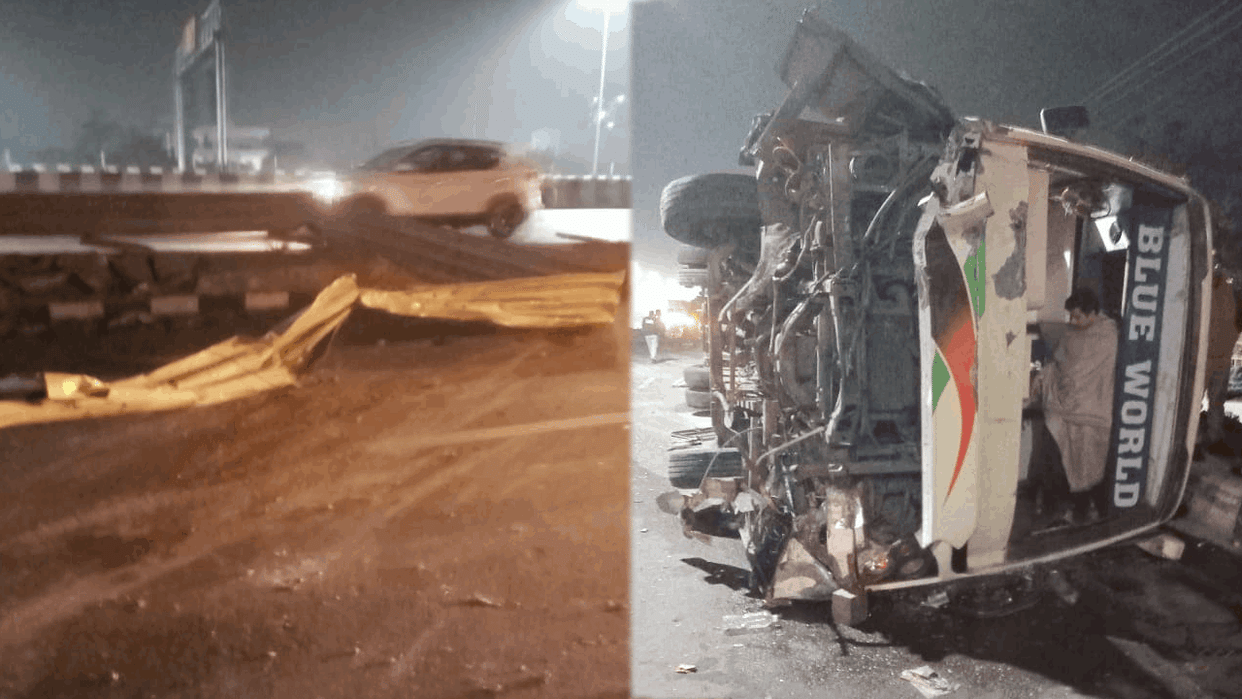 Haldwani-Delhi roadways bus collided with divider on NH-9 in Ghaziabad and overturned