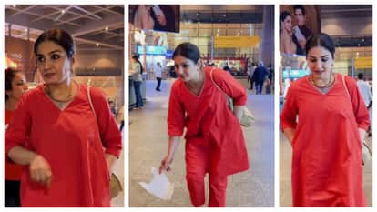 Raveena Tandon picks up littered trash at airport fans love her Watch Viral Video