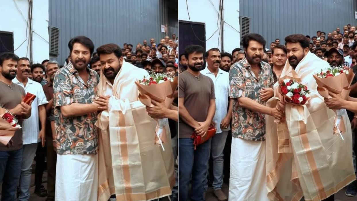 Mammootty honours Mohanlal on Patriot set after Dadasaheb Phalke Award win