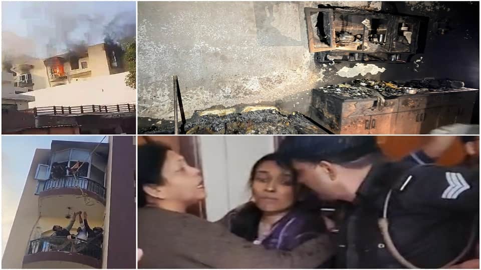 Fire in Agra High-Rise: Firefighters Break Window and Rescue Family from Fourth Floor