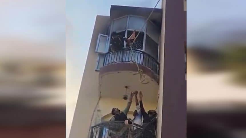 Fire in Agra High-Rise: Firefighters Break Window and Rescue Family from Fourth Floor