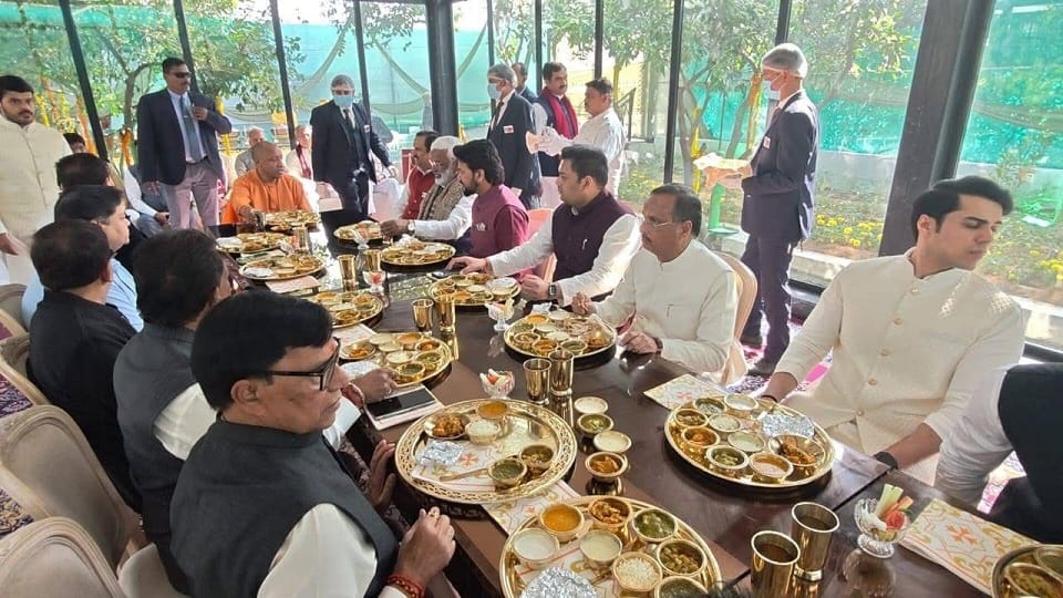 CM Yogi Adityanath at the Tilak ceremony of Jaiveer Singh son