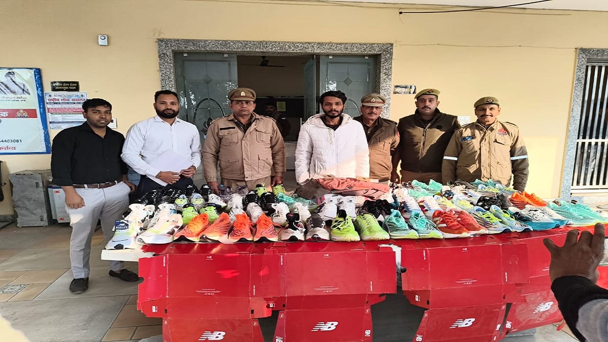 shopkeeper arrested for selling counterfeit shoes with branded company logos in bareilly