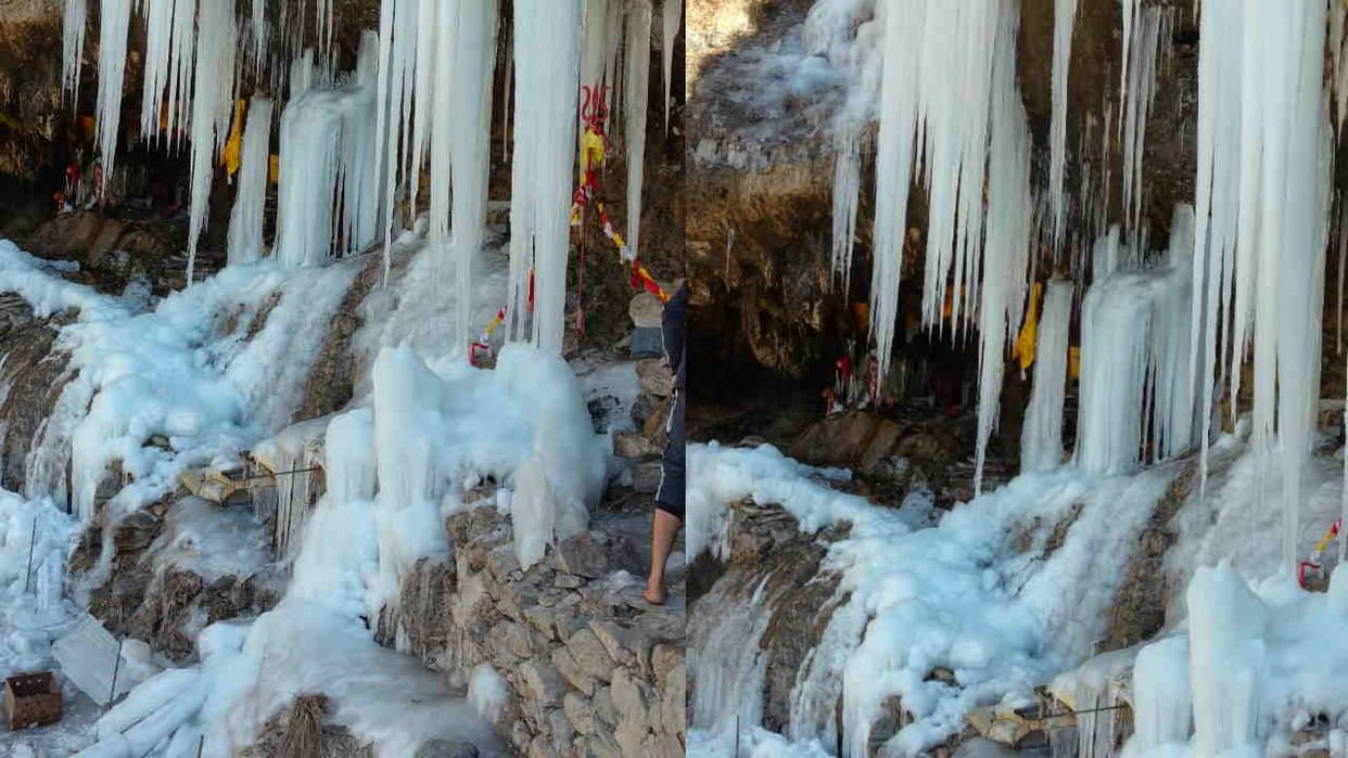 Baba Barfani is giving darshan to devotees in Timarsain cave India China border Niti Valley located Chamoli