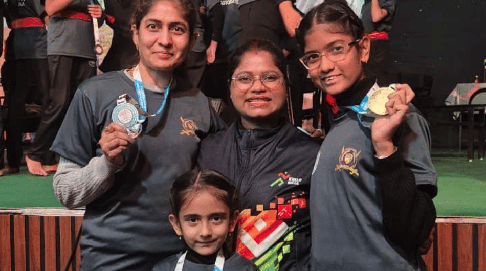 indore news : acharya vedika donates liver, wins silver in kalaripayattu with daughters winning gold