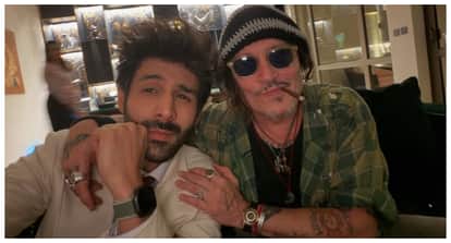 Kartik Aaryan aka Rooh Baba poses with Jack Sparrow Johnny Depp