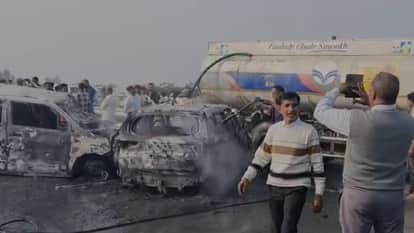 Barabanki accident: Cars collide on Purvanchal Expressway, five burned alive as gate fails to open, bodies str