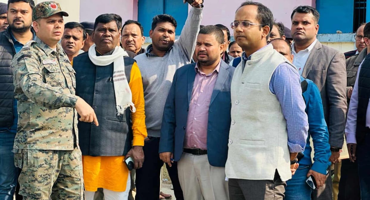 rajauli cm visit dm inspection helipad floating power plant industrial center