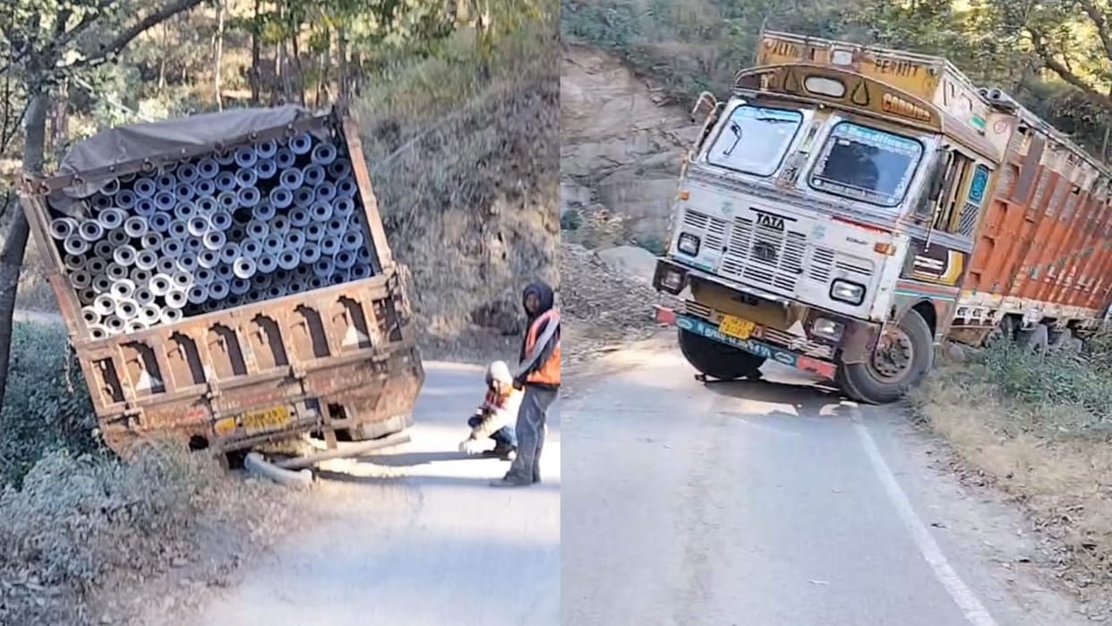 A truck loaded with pipes met with an accident near Thadi on the Shoghi-Sarai road.
