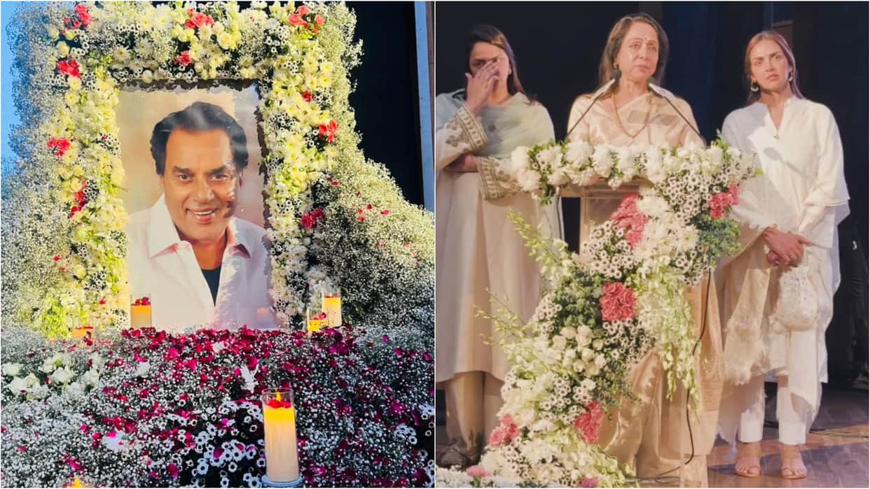 Hema Malini gets emotional in late actor Dharmendra Prayer Meet Held In delhi