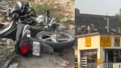 Train hits bike at Akalsar railway crossing in Moga two youths narrowly escape see video