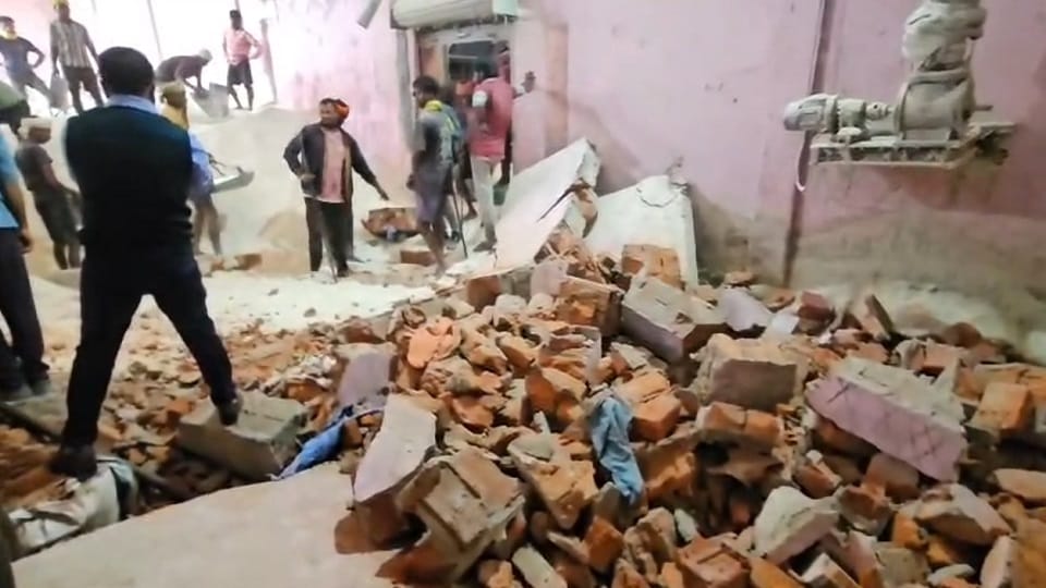 Three laborers died and one was critically injured when a cold storage wall collapsed in Surajpur