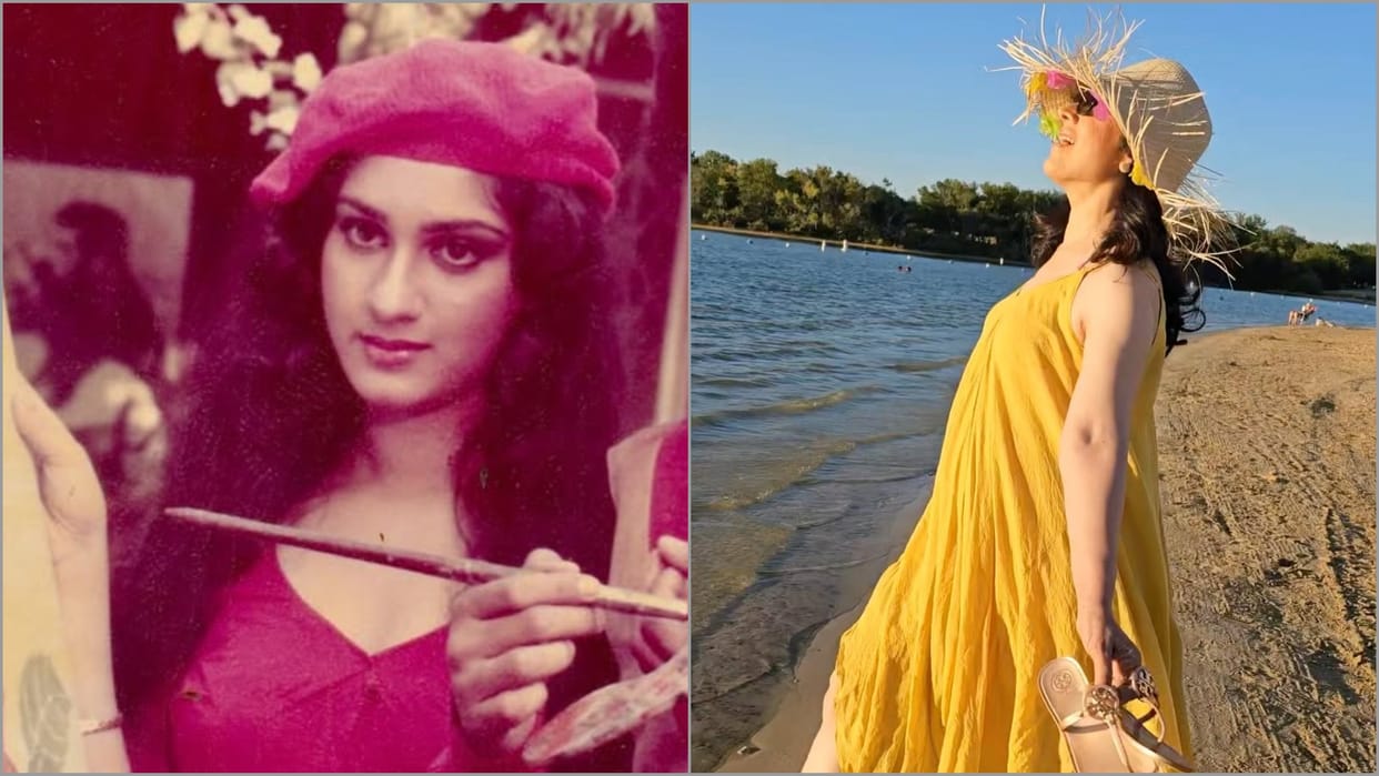 Meenakshi Seshadri Enjoying On The Beach In Shorts And Pink Top At The Age Of 62 Shares A Video