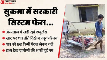 family members carrying dead body on cot for six kilometers Due to lack of ambulance in Sukma