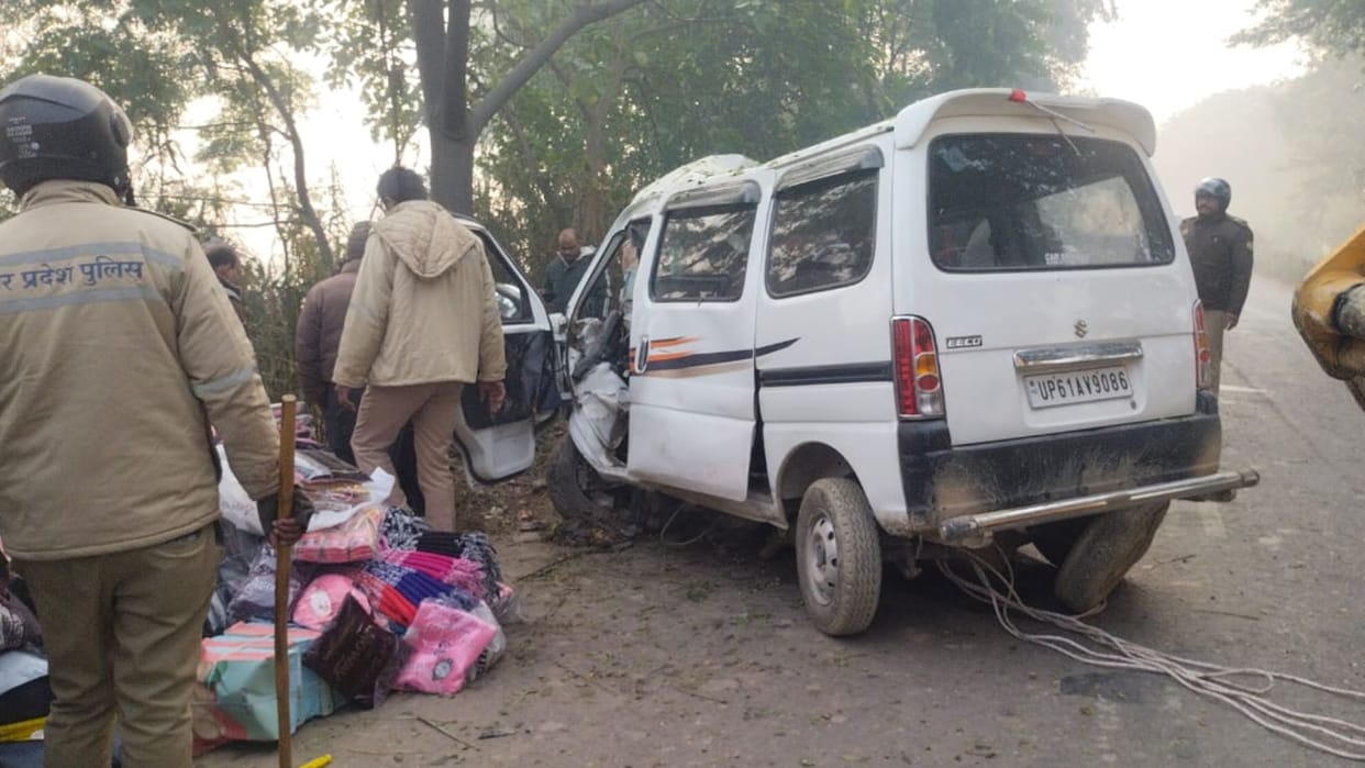 out-of-control Omni van crashed into tree killing two and injuring one returning from Khalilabad