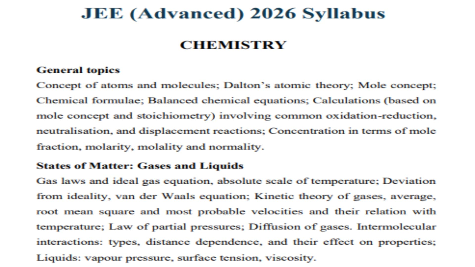 JEE Advanced Syllabus 2026 OUT