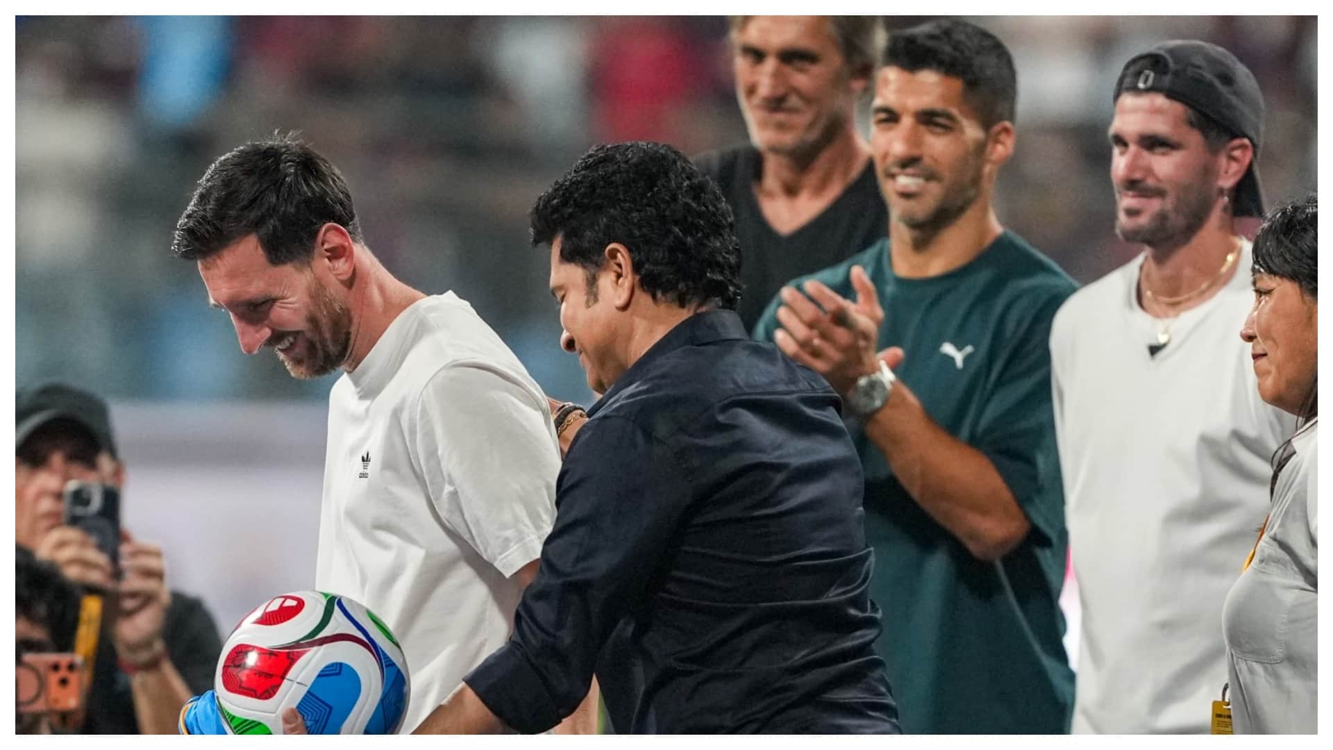 Lionel Messi GOAT India tour Argentina Football star come together with Sachin Tendulkar at Wankhede photos