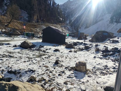 Snowfall in many areas of Kashmir including the Amarnath Yatra route