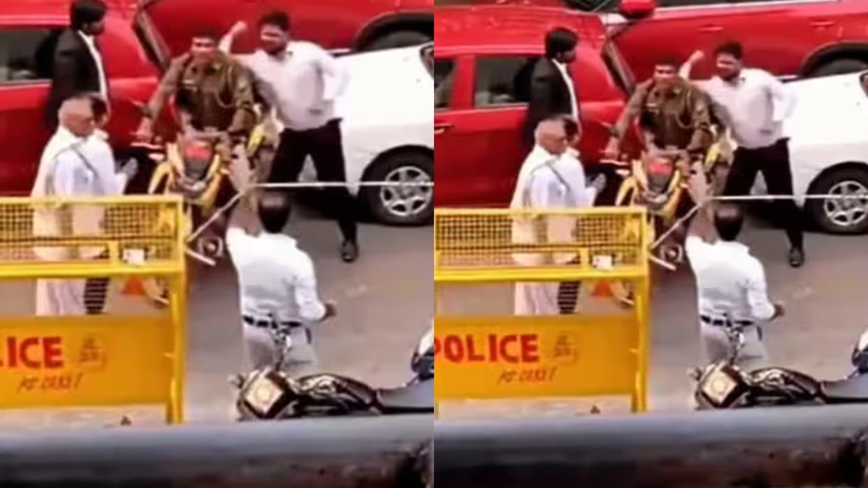 High voltage drama in Saket Court lawyer repeatedly slaps policeman video goes viral