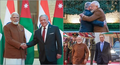 PM Narendra Modi recieved by King Abdullah II bin Al Hussein at the Husseiniya Palace in Amman, Jordan